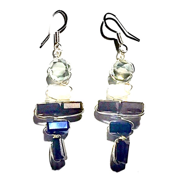 Stacked Glass Gem Ladder Drop Earrings - Picture 7 of 7